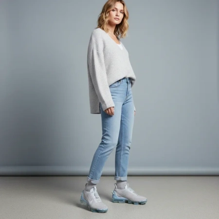 Nike Vapormax 2020 Ткань Низкий Верх Повседневные Беговые Кроссовки Женские Серый Синий