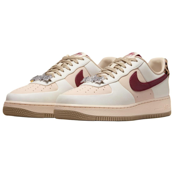 Nike Air Force 1 Кожа Амортизация Низкие Кеды Скейтборд Обувь Женские Розовый Белый Красный