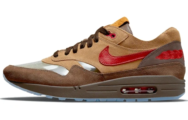 CLOT X Nike Air MAX 1 Low Топ Воздушная Подушка Повседневные Беговые Кроссовки Унисекс Коричневый Желтый