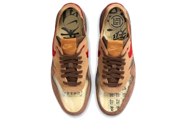CLOT X Nike Air MAX 1 Low Топ Воздушная Подушка Повседневные Беговые Кроссовки Унисекс Коричневый Желтый
