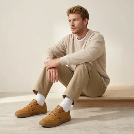 Nike SB MALOR Текстиль Кожа Скейтборд Кроссовки Мужские Коричневые