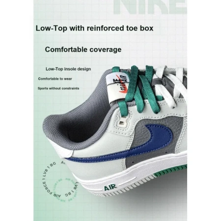 Nike Air Force 1 Синтетическая кожа кожа устойчивая к истиранию низкий топ детские скейтбординги белый зеленый