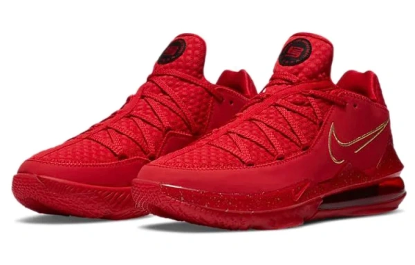 Nike Lebron 17 Амортизация Противоскользящие Низкие Баскетбольные Кроссовки Мужские Золото Красный Азиатская Версия
