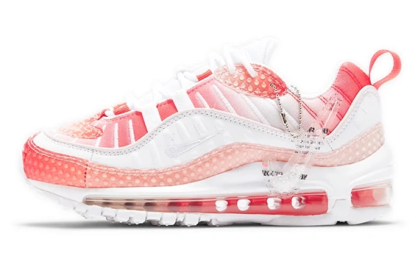 Nike Air Max 98 Синтетическая кожа Низкий топ Воздушная подушка Повседневные беговые кроссовки Женские Белый Красный