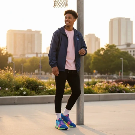 Nike Slip-Resistant Abrasion-Resistant MID Топ Баскетбольные Кроссовки Мужские Синий Розовый