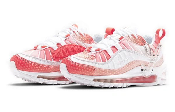 Nike Air Max 98 Синтетическая кожа Низкий топ Воздушная подушка Повседневные беговые кроссовки Женские Белый Красный