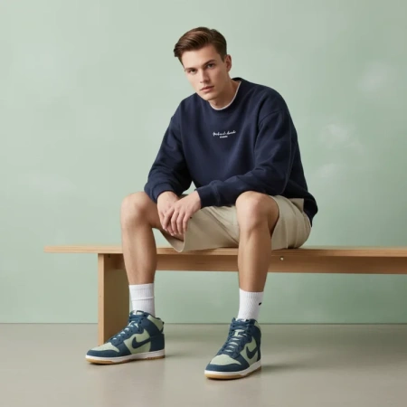 Nike Dunk High противоскользящие устойчивые к истиранию высокие скейтбординговые кроссовки унисекс синий зеленый