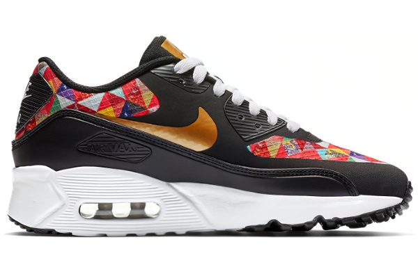 Nike Air Max 90 Кожа Амортизация Поддержка Низкий Верх Детская Беговая Обувь Узор Пэчворк