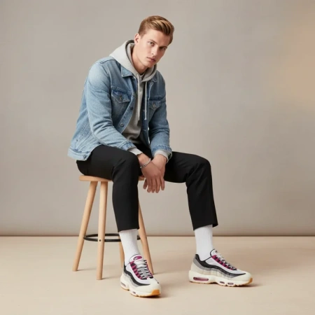 Nike SB X Nike Air Max 95 Устойчивая к истиранию Низкая Повседневная Обувь Мужская Светло-Серый