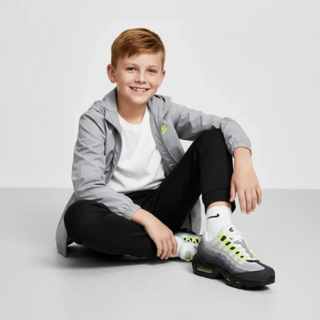 Nike Air Max 95 OG Неон Синтетическая кожа Амортизация Низкие детские беговые кроссовки Серый Черный Зеленый