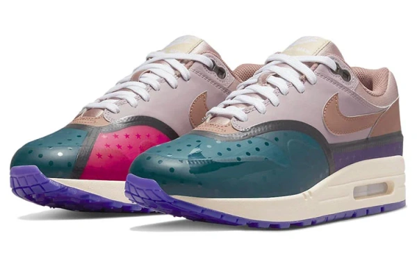 Nike Air Max 1 Кожа Низкие Кроссовки для Бега Женские Зеленые Розовые