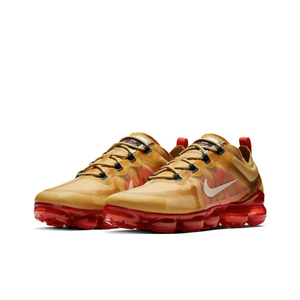 Nike VaporMax 2019 Ткань Низкий Верх Амортизирующие Повседневные Беговые Кроссовки Унисекс Золото Красный