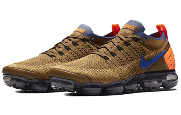 Nike VaporMax Flyknit 2 Low Топ Воздушная Подушка Повседневные Беговые Кроссовки Мужские Темно-Золотой Гоночный Синий