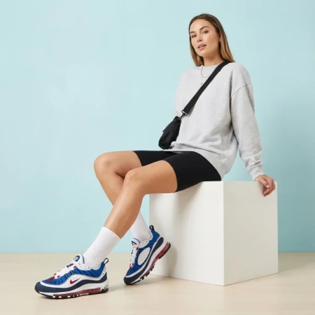 Nike Air Max 98 Low Топ Повседневные Беговые Кроссовки Женские Синие Белые