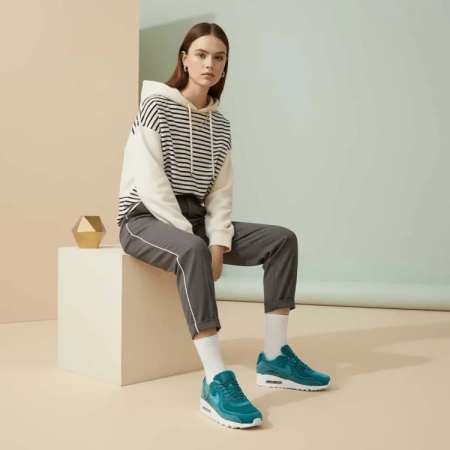 Nike Air Max 90 Раздельная замша Низкий топ Повседневные беговые кроссовки Женские Озерный зеленый