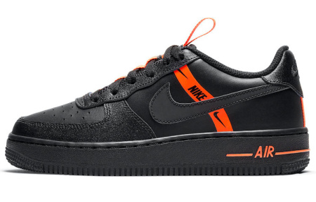 Nike Air Force 1 Wild Synthetic Leather Low-Top Детские Скейтбординг Черный Оранжевый Унисекс