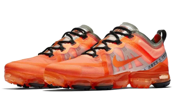 Nike VaporMax 2019 Сетчатая ткань Амортизация Поддержка Низкий топ Беговые кроссовки Мужские Оранжевые Выпуск 2019 года