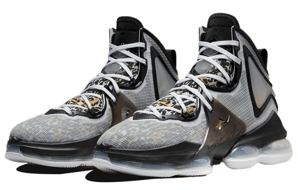 Nike Lebron 19 EP 'Royalty' Леопардовый принт Высокие баскетбольные кроссовки для игры Унисекс Черный Белый Серый