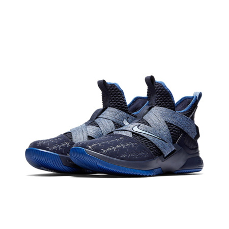 Nike Zoom Soldier 12 LeBron 'Blackened Blue' Круглый носок Ткань MID Баскетбольные кроссовки для игры Мужские