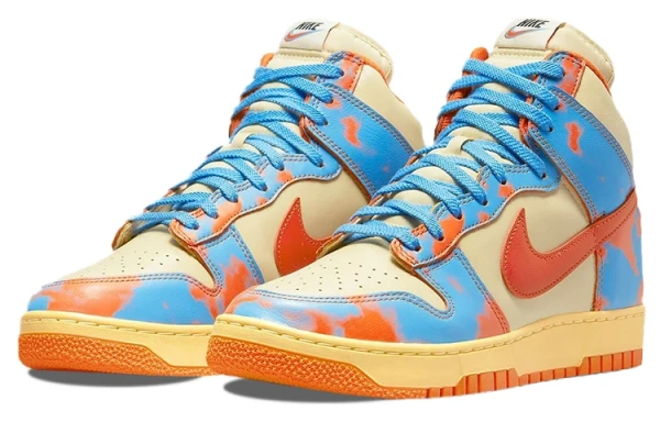 Nike Dunk High 1985 Высокие Кроссовки для скейтбординга Унисекс Сине-оранжевый ACID Wash