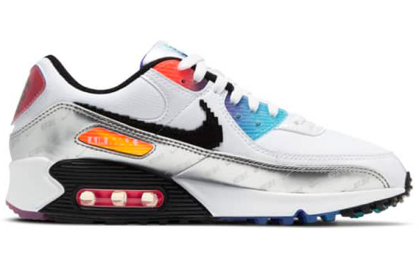 Nike Air Max 90 Устойчивые к истиранию Низкие Беговые кроссовки Женские Белые Серебряные