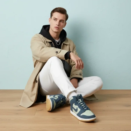Nike Dunk High противоскользящие устойчивые к истиранию высокие скейтбординговые кроссовки унисекс синий зеленый