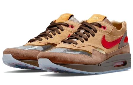 CLOT X Nike Air MAX 1 Low Топ Воздушная Подушка Повседневные Беговые Кроссовки Унисекс Коричневый Желтый