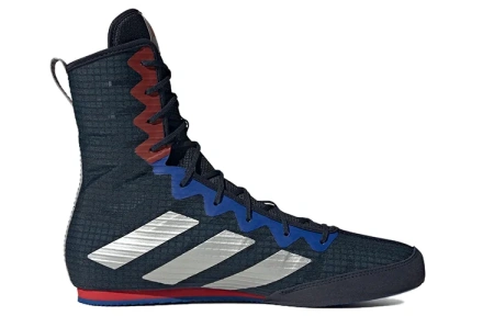 Adidas Box Hog 4 Удобная противоскользящая высокая обувь для бокса унисекс черного и серебряного цвета