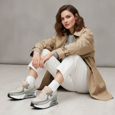 Nike Air Max 90 Устойчивые к истиранию Низкие Повседневные Беговые Кроссовки Женские Светло-Серые