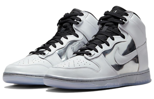 Nike Dunk High Топ Скейтборд Кроссовки Женские Белые Серебряные