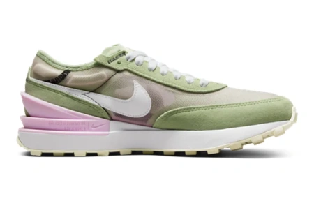 Nike Waffle One Кожа Дышащий Низкий Топ Детские Лайфстайл Кроссовки Зеленый Розовый