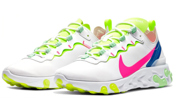 Nike React Element 55 Ткань Амортизация Баланс Низкий Топ Повседневные Беговые Кроссовки Женские Белый Розовый Зеленый