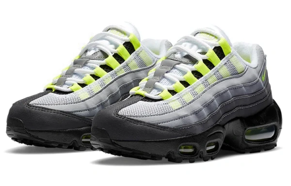 Nike Air Max 95 OG Неон Синтетическая кожа Амортизация Низкие детские беговые кроссовки Серый Черный Зеленый