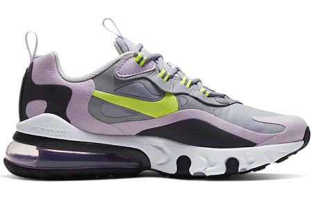 Nike Air Max 270 React Устойчивые к истиранию Низкие Кроссовки для Беговых Занятий Детские Ледяной Светло-фиолетовый