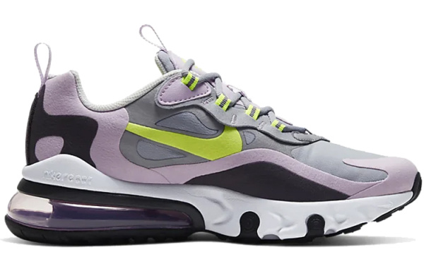 Nike Air Max 270 React Устойчивые к истиранию Низкие Кроссовки для Беговых Занятий Детские Ледяной Светло-фиолетовый
