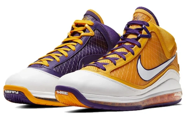 Nike Lebron 7 Media Day GS Лакированная кожа кожа MID винтажные баскетбольные кроссовки пурпурный Lakers золото
