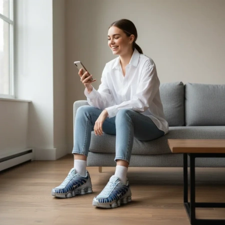 Nike Shox TL Series Текстиль Синтетическая кожа Детские повседневные кроссовки Светло-синий Унисекс