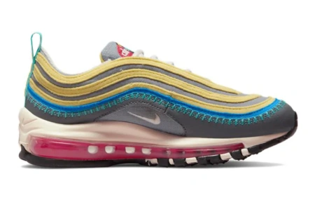 Nike Air Max 97 Устойчивые к истиранию Амортизирующие Низкие Кроссовки для Беговых Занятий Детские Серые Желтые