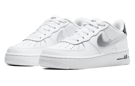 Nike Air Force 1 Кожа Низкие Кеды Детские Скейтбординг Белый Серебряный Подростки