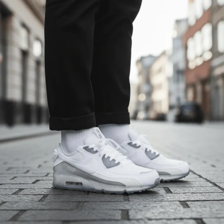 Nike Air Max 90 Устойчивые к истиранию Низкие Повседневные Беговые Кроссовки Мужские Белые Серые