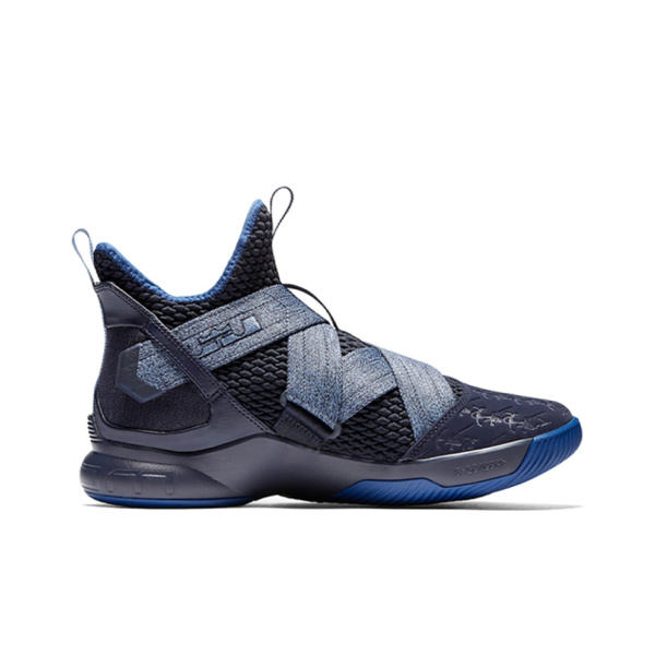 Nike Zoom Soldier 12 LeBron 'Blackened Blue' Круглый носок Ткань MID Баскетбольные кроссовки для игры Мужские
