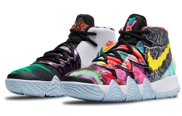Nike Kybrid S2 'What The' Устойчивые к истиранию MID Детские Баскетбольные Кроссовки Черный Желтый Красный