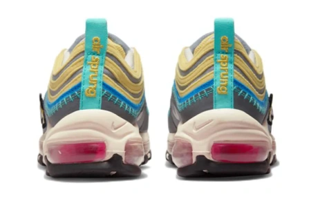 Nike Air Max 97 Устойчивые к истиранию Амортизирующие Низкие Кроссовки для Беговых Занятий Детские Серые Желтые