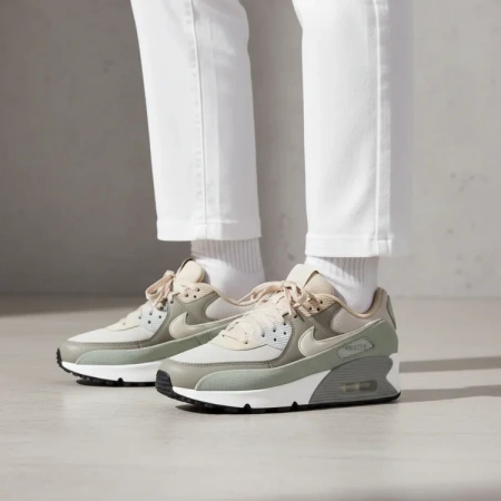 Nike Air Max 90 Устойчивые к истиранию Низкие Повседневные Беговые Кроссовки Женские Светло-Серые