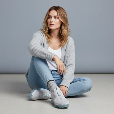 Nike Vapormax 2020 Ткань Низкий Верх Повседневные Беговые Кроссовки Женские Серый Синий