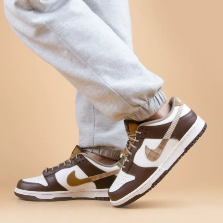 Nike Dunk Кожа Устойчивая к истиранию Низкие Детские Скейтбординги Белый-коричневый