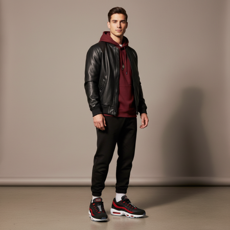 Nike Air Max 95 Текстиль Кожа Низкие Беговые Кроссовки Мужские Черные Красные