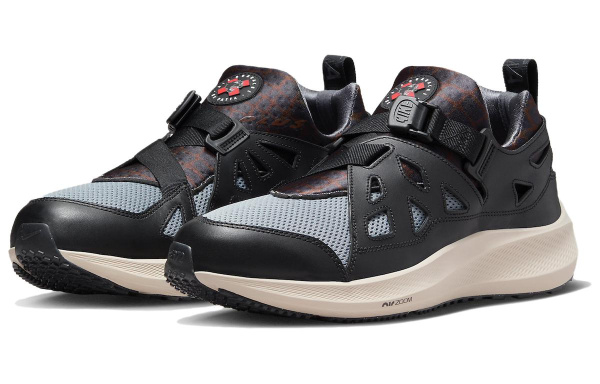 Patta X Nike Air Huarache Ткань Противоскользящие Низкие Беговые Кроссовки Мужские Черные Серые Красные