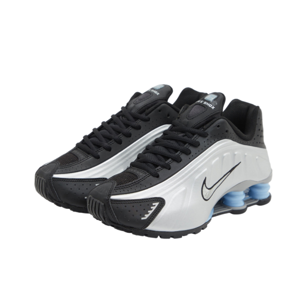 Nike Shox R4 Low Топ Повседневные Беговые Кроссовки Мужские Серебристо-Черные Синие