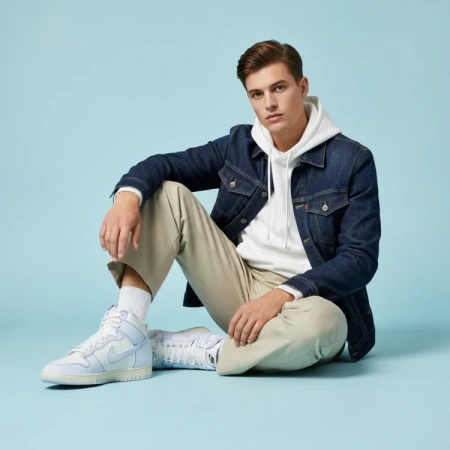 Nike Dunk High 1985 Деним Синий Удобные Высокие Кроссовки для Скейтбординга Унисекс Белый Синий